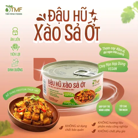 Đậu hũ xào sả ớt thơm cay đậm vị, dai ngon khó cưỡng hộp 100gram Tâm Minh Foods
