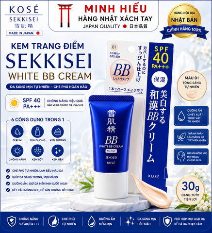 Kem BB KOSÉ Sekkisei Nhật Bản SPF40 – Nền Mỏng Mịn, Che Khuyết Điểm Tự Nhiên