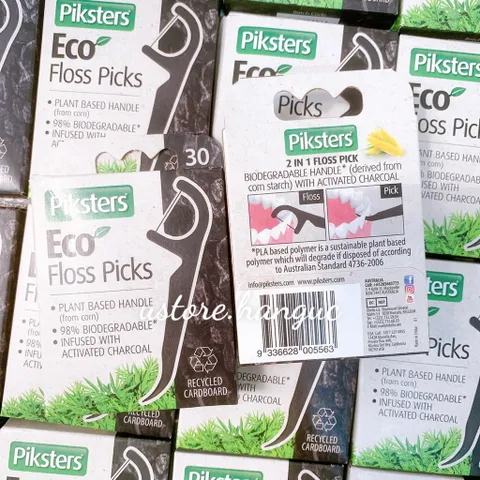 Tăm chỉ nha khoa than hoạt tính 2 in 1 Piksters Eco Floss Picks thân thiện với môi trường