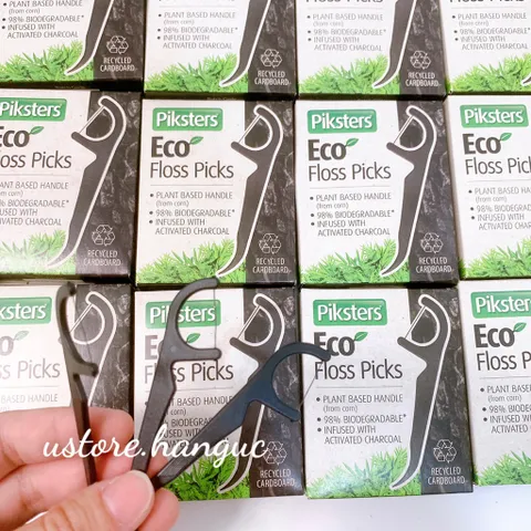 Tăm chỉ nha khoa than hoạt tính 2 in 1 Piksters Eco Floss Picks thân thiện với môi trường