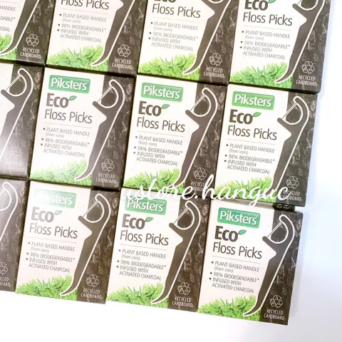 Tăm chỉ nha khoa than hoạt tính 2 in 1 Piksters Eco Floss Picks thân thiện với môi trường