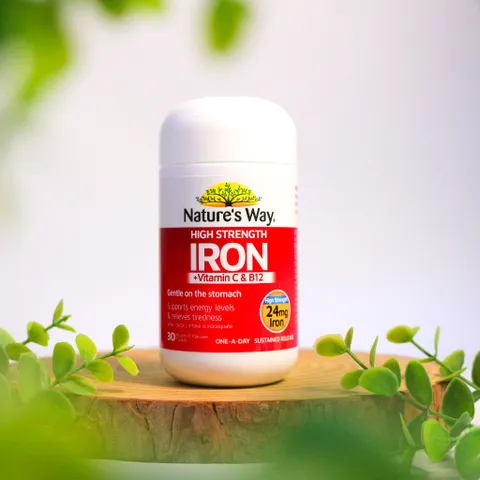 Viên Uống Bổ Sung Sắt Hàm Lượng Cao Kết Hợp Vitamin C & B12 Nature's Way High Strength Iron + Vitamin C & B12