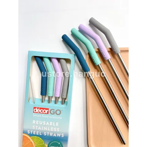 Ống Hút Tái Sử Dụng Set 4 Cái Kèm Cọ Rửa Decor Go Reusable Stainless Steel Straws