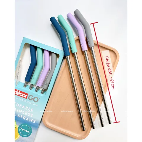Ống Hút Tái Sử Dụng Set 4 Cái Kèm Cọ Rửa Decor Go Reusable Stainless Steel Straws