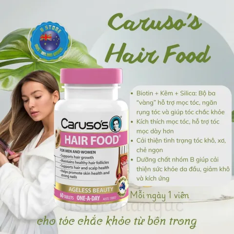 Viên uống dưỡng tóc, hỗ trợ mọc tóc dành cho nam và nữ Caruso's Hair Food 60 viên