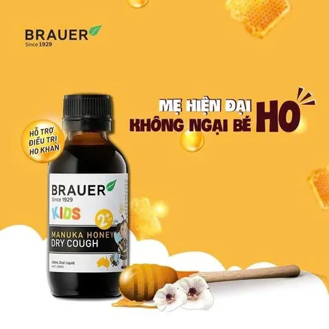 Siro với mật ong manuka giảm ho khan, ho có đàm và giảm đau rát họng ở trẻ em Brauer Manuka Honey Dry Cough 100ml