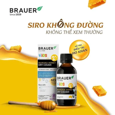 Siro với mật ong manuka giảm ho khan, ho có đàm và giảm đau rát họng ở trẻ em Brauer Manuka Honey Dry Cough 100ml