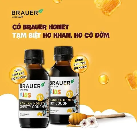 Siro với mật ong manuka giảm ho khan, ho có đàm và giảm đau rát họng ở trẻ em Brauer Manuka Honey Dry Cough 100ml