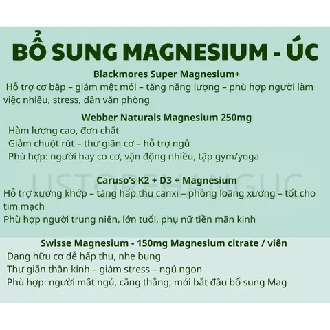 bổ sung magie - MAGNESIUM của Úc