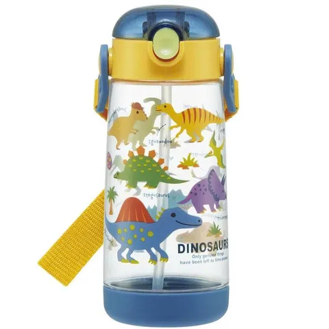 Bình nước nhựa có ống hút, trong suốt có dây đeo trẻ em SKATER Dinosaurs 480ml