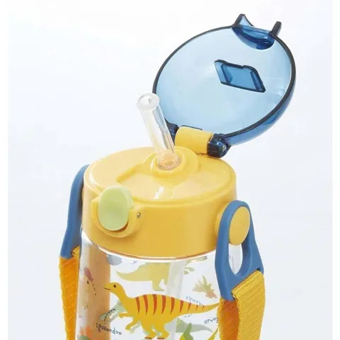 Bình nước nhựa có ống hút, trong suốt có dây đeo trẻ em SKATER Dinosaurs 480ml