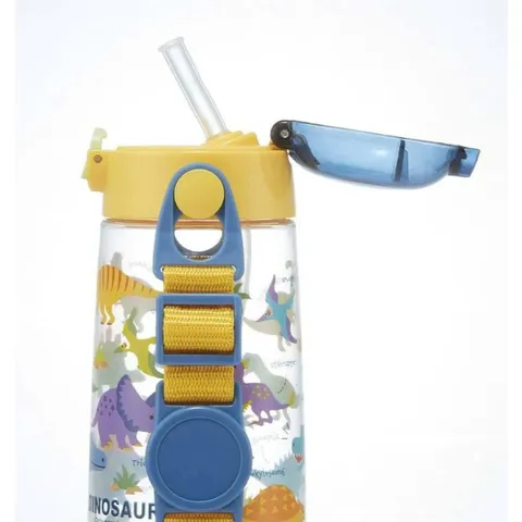 Bình nước nhựa có ống hút, trong suốt có dây đeo trẻ em SKATER Dinosaurs 480ml