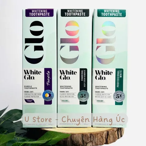 Kem đánh răng làm trắng White Glo 205g, loại bỏ vết ố vàng | thành phần than hoạt tính