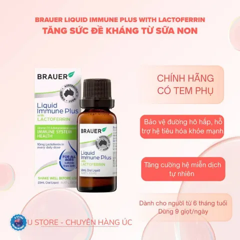 Siro tăng cường sức đề kháng từ sữa non trẻ em và người lớn - Brauer Liquid Immune Plus With Lactoferrin 23ml