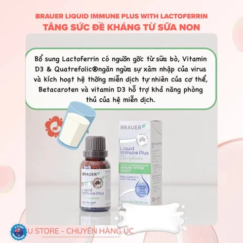 Siro tăng cường sức đề kháng từ sữa non trẻ em và người lớn - Brauer Liquid Immune Plus With Lactoferrin 23ml