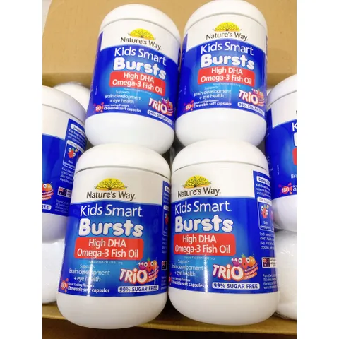 Dầu cá bổ sung DHA cho bé từ 1 tuổi - Nature's Way Kids Smart Bursts High DHA Omega-3 Fish Oil Trio 180v