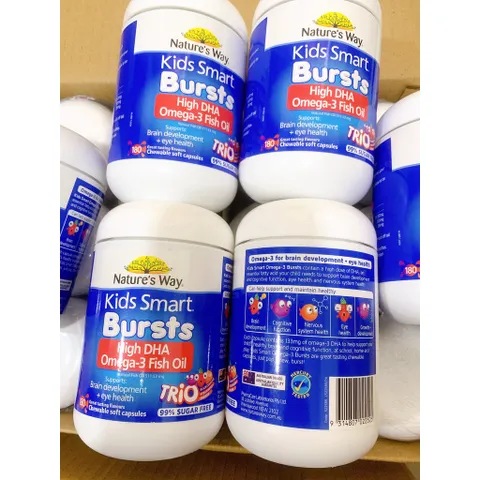 Dầu cá bổ sung DHA cho bé từ 1 tuổi - Nature's Way Kids Smart Bursts High DHA Omega-3 Fish Oil Trio 180v