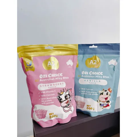 Kẹo Sữa Canxi Vị Vani/Dâu Cho Bé A2 Ozi Choice A2 Australian Milky Bites Strawberry/ Vanilla Flavour