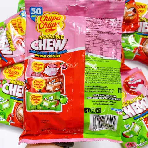 [Úc] Kẹo Mềm 3 vị {dâu, táo, cola} Chupa Chups Incredible Chews 50 viên