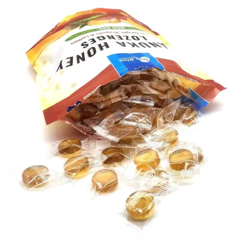 Kẹo Ngậm Mật Ong Manuka Chanh, Gừng, Keo Ong True Blue Manuka Honey Lozenges With Ginger, Propolis & Lemon MGO 600+