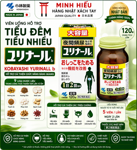 Viên Uống Kobayashi Yurinall b 120 Viên Nhật Bản Hỗ Trợ Giảm Tiểu Đêm, Tiểu Nhiều