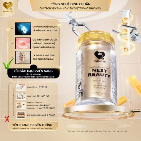 LIỆU TRÌNH 3 HỘP VIÊN UỐNG YẾN SÀO NESTBEAUTY HỖ TRỢ NGĂN NGỪA LÃO HÓA -YẾN SÀO 9.000MG,NMN 16.200MG 794150