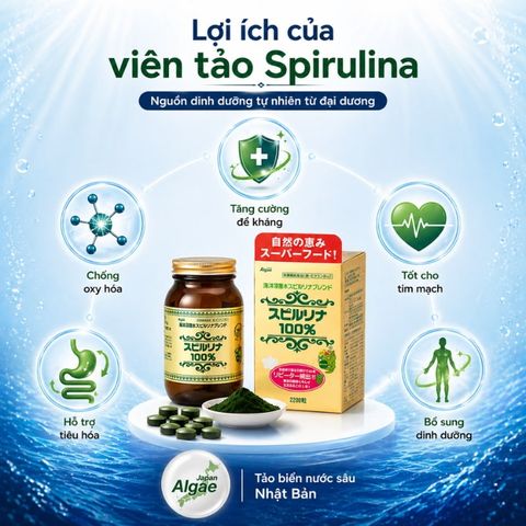 Tảo xoắn Spirulina Nhật Bản 2200 viên - Thực phẩm chức năng dinh dưỡng cao cho sức khỏe, hỗ trợ làm đẹp và tăng cường sức đề kháng