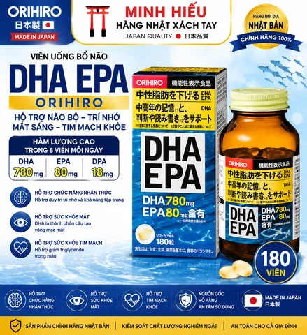 Viên Uống DHA EPA Orihiro Nhật Bản 180 Viên – Hỗ Trợ Não, Mắt Và Tim Mạch Bổ Sung Omega-3 Hỗ Trợ Trí Nhớ Và Sức Khỏe