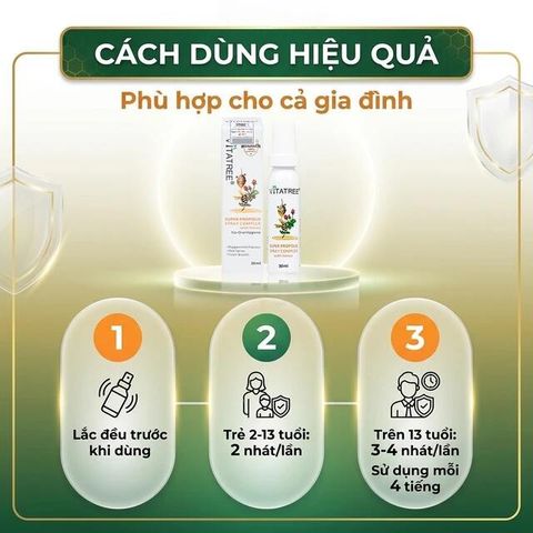 Chai xịt họng hỗ trợ giảm đau rát cổ do viêm họng Vitatree Super Propolis Spray Complex With Honey (30ml)