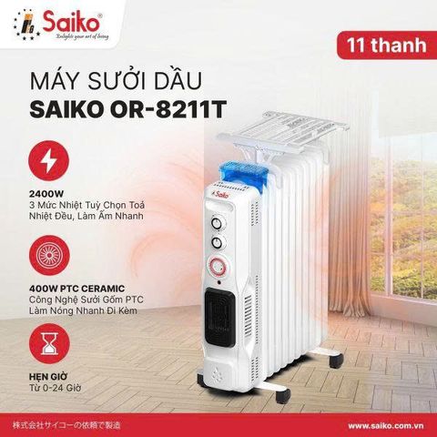 Máy Sưởi Dầu Saiko OR-8211T 11 Thanh (2400W)
