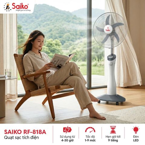 Quạt Sạc Tích Điện Năng Lượng Mặt Trời Saiko RF-818A