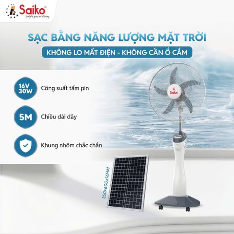 Quạt Sạc Tích Điện Năng Lượng Mặt Trời Saiko RF-818A