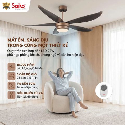 Quạt Trần Đèn LED 5 cánh Saiko CF-5451 DC 54 inch