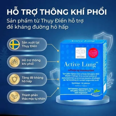 Viên uống hỗ trợ thông khí phổi, giảm viêm phế quản, hen suyễn Active Lung New Nordic (2 vỉ x 15 viên)
