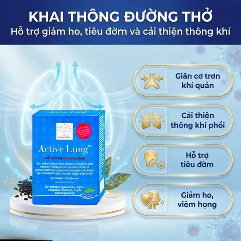 Viên uống hỗ trợ thông khí phổi, giảm viêm phế quản, hen suyễn Active Lung New Nordic (2 vỉ x 15 viên)