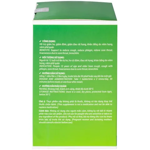 Viên uống giảm ho, giảm đờm, đau rát họng, viêm phế quản Nano Anpacov Biochempha (60 viên)