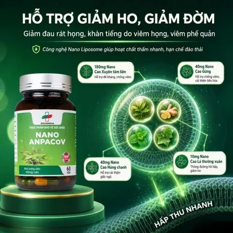 Viên uống giảm ho, giảm đờm, đau rát họng, viêm phế quản Nano Anpacov Biochempha (60 viên)