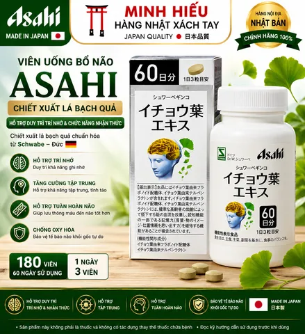 Viên Uống Bổ Não Asahi 180 Viên Nhật Bản – Chiết Xuất Lá Bạch Quả, Hỗ Trợ Trí Nhớ & Tuần Hoàn Não