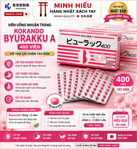Viên Nhuận Tràng Kokando  Byurakku  400 Viên Nội Địa Nhật Bản - Hỗ Trợ Cải Thiện Táo Bón, Đầy Hơi, Chướng Bụng