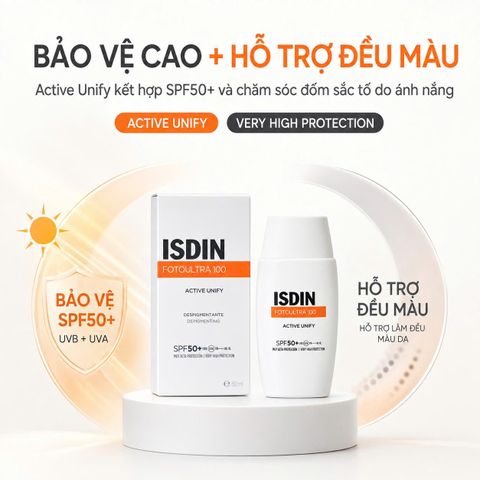 Kem Chống Nắng ISDIN Active Unify  Fusion Fluid SPF 50+ 50ml - Ngăn Ngừa Nám Da, Cân Bằng Tông Màu, Kết Quả Thấy Sau 1 Tháng