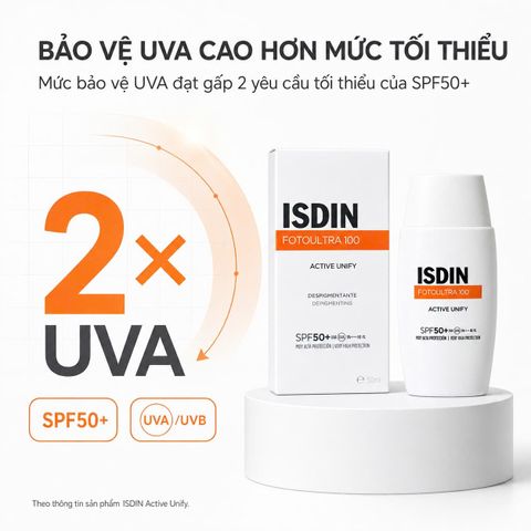 Kem Chống Nắng ISDIN Active Unify  Fusion Fluid SPF 50+ 50ml - Ngăn Ngừa Nám Da, Cân Bằng Tông Màu, Kết Quả Thấy Sau 1 Tháng