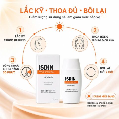Kem Chống Nắng ISDIN Active Unify  Fusion Fluid SPF 50+ 50ml - Ngăn Ngừa Nám Da, Cân Bằng Tông Màu, Kết Quả Thấy Sau 1 Tháng