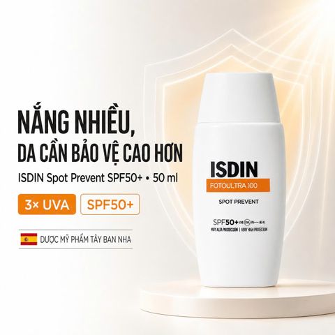 Kem Chống Nắng ISDIN FotoUltra SPOT PREVENT 100 SPF50+ 50ML- Ngăn Ngừa Nám Tàn Nhang, Giúp Da Sáng Mịn, Dưỡng Ẩm Từ Axit Hyaluronic 50ml