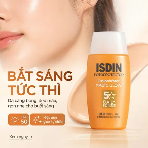 Kem Chống Nắng ISDIN Fusion Water Magic Glow SPF 50 - Dưỡng Da Rạng Rỡ, Ngăn Ngừa Lão Hóa & Ánh Sáng Xanh, 50ml