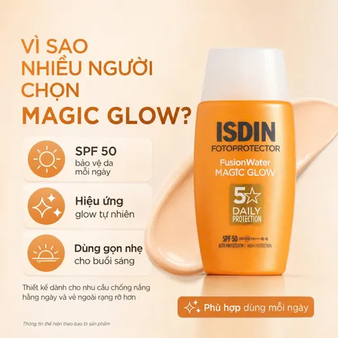 Kem Chống Nắng ISDIN Fusion Water Magic Glow SPF 50 - Dưỡng Da Rạng Rỡ, Ngăn Ngừa Lão Hóa & Ánh Sáng Xanh, 50ml