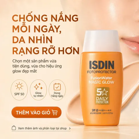 Kem Chống Nắng ISDIN Fusion Water Magic Glow SPF 50 - Dưỡng Da Rạng Rỡ, Ngăn Ngừa Lão Hóa & Ánh Sáng Xanh, 50ml