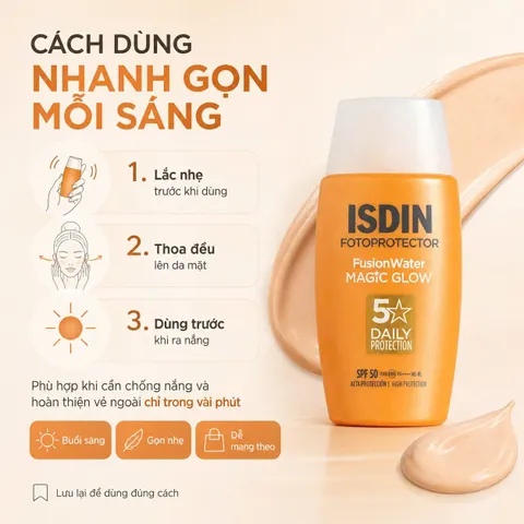 Kem Chống Nắng ISDIN Fusion Water Magic Glow SPF 50 - Dưỡng Da Rạng Rỡ, Ngăn Ngừa Lão Hóa & Ánh Sáng Xanh, 50ml