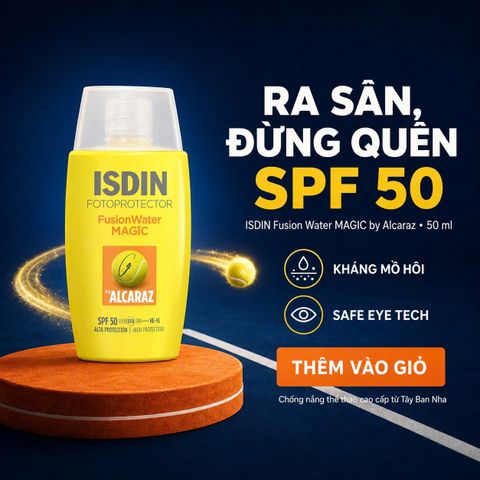 Kem Chống Nắng Thể Thao ISDIN Fotoprotector FusionWater Magic by Alcaraz SPF 50 - Bảo Vệ Da Chống Mồ Hôi Khi Vận Động Ngoài Trời 50ml