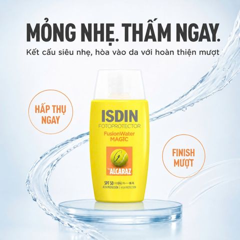Kem Chống Nắng Thể Thao ISDIN Fotoprotector FusionWater Magic by Alcaraz SPF 50 - Bảo Vệ Da Chống Mồ Hôi Khi Vận Động Ngoài Trời 50ml