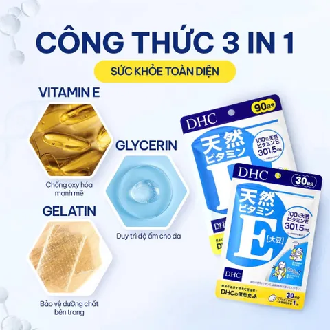 Viên Uống Vitamin E DHC Nhật Bản 90 Ngày – Bổ Sung Vitamin E Tự Nhiên, Hỗ Trợ Chống Oxy Hóa, Đẹp Da Và Duy Trì Sức Khỏe